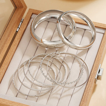 European and American cross-border hand jewelry stacked curved smooth twist bracelet simple geometric metal bracelet set