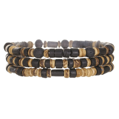 Cross-border best-selling handmade bead bracelets for men, vintage style multi-layer elastic tiger's eye stone wood beads coconut shell bracelets