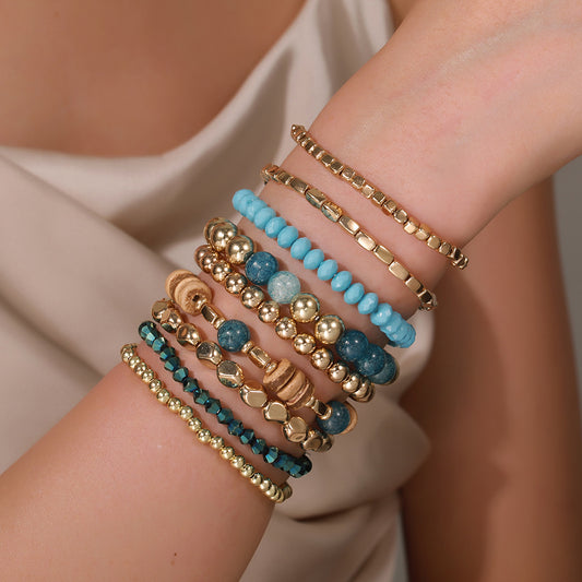 Blue Bohemian Bracelet Set Multi-layer Stacked Coconut Shell Crystal Bracelet Vacation Wind Beach Bracelet