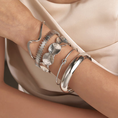 European and American bracelets cross-border exaggerated metal smooth bracelets femininity irregular twisted opening bracelets wholesale