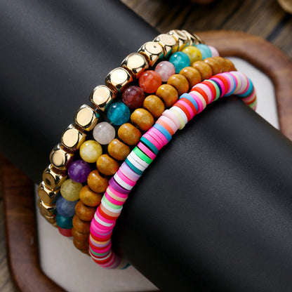 Irregular cut black gallstone broken silver tiger's eye stone elastic beaded bracelet men's business bracelet stacked bracelet