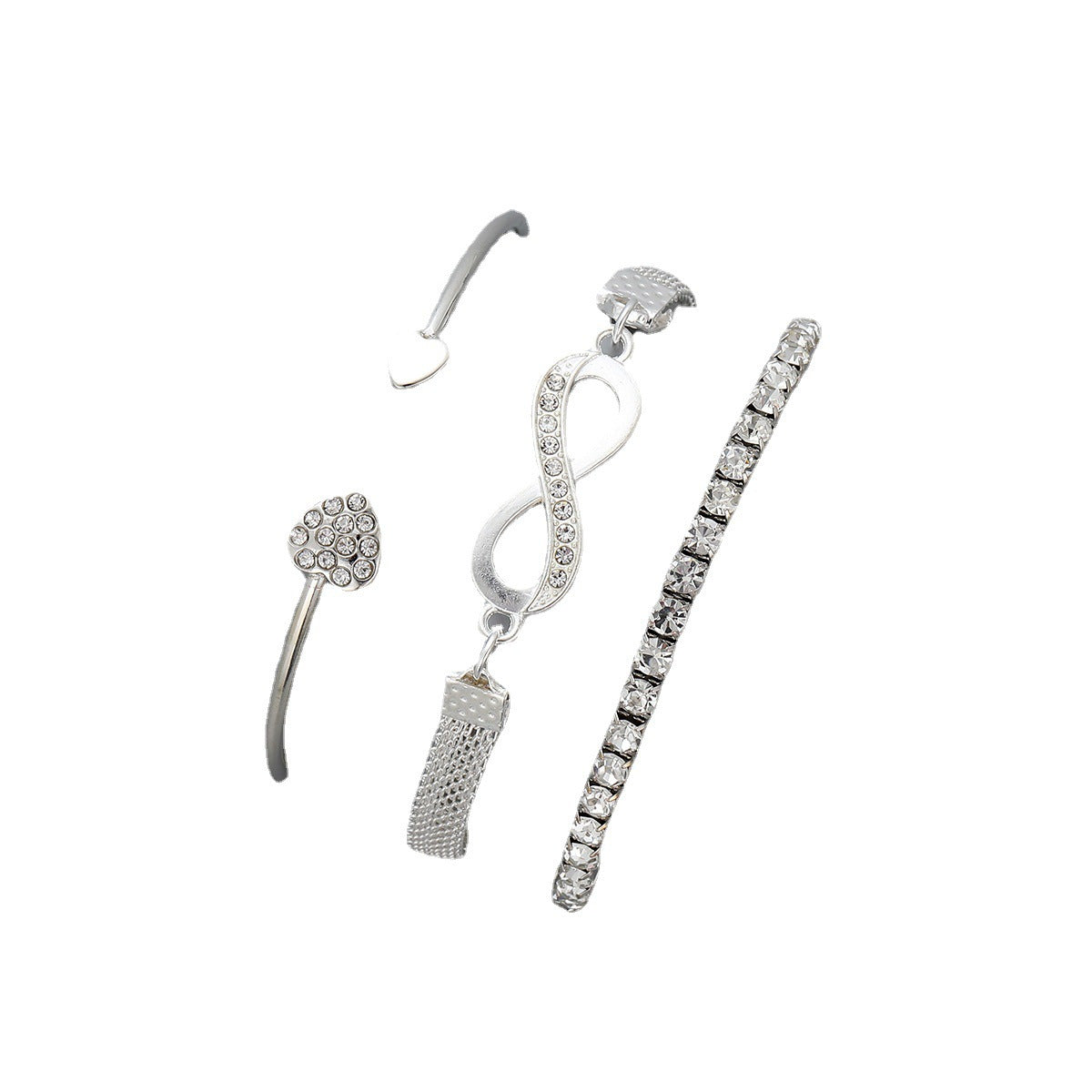 European and American hot-selling Ins women's diamond-encrusted love open bracelet retro simple lucky 8 character infinite bracelet three-piece set