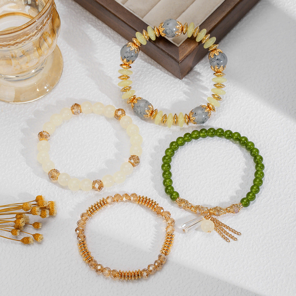 Bohemian imitation agate colored glass crystal bracelet ethnic style chain fringed pendant beaded multi-layer bracelet