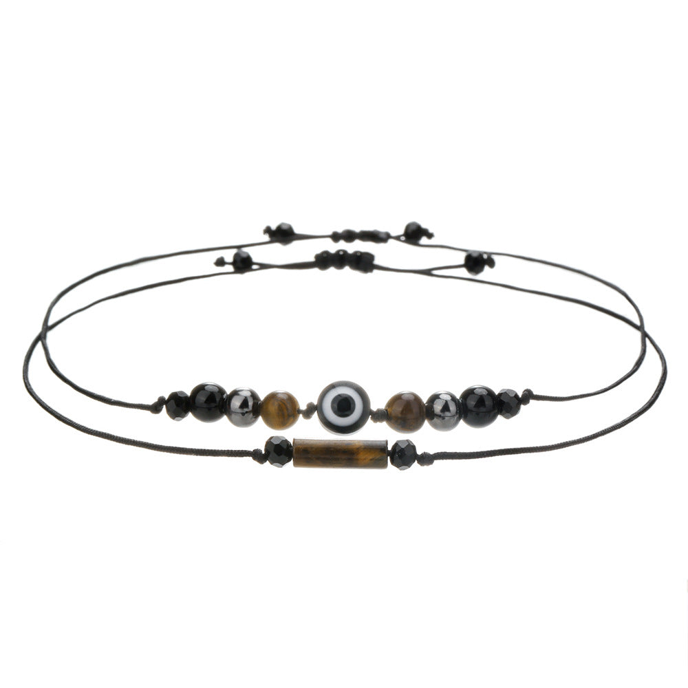 Cross-border new woven handmade beaded stone bracelet cylindrical amethyst tiger eye powder crystal bracelet couple friendship bracelet