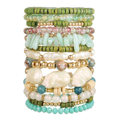Cross-border hot-selling retro wood bead crystal pearl bracelet women's ins simple temperament fashionable small fresh stacked bracelet