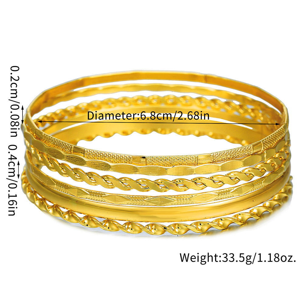 ins European and American cross-border irregular punk stacked bracelet combination rhombus twist twisted glossy bracelet women's 6-piece set