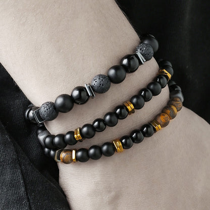 Yanxuan AliExpress Cross-border New Personalized Hip-Hop Style Black Frosted Stone Beaded Bracelet Set Men's Fashion Bracelet