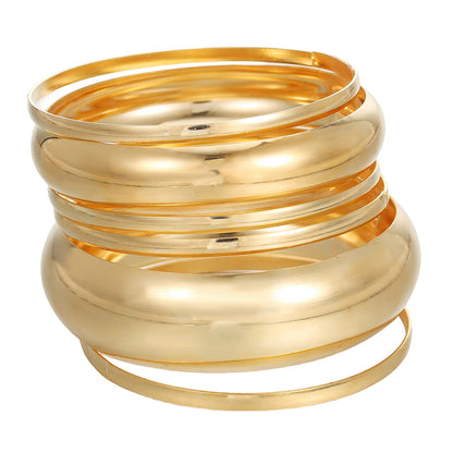 Cross-border women's jewelry fashion exaggerated metal arc plain ring bracelet bracelet wide face multi-layer simple bracelet