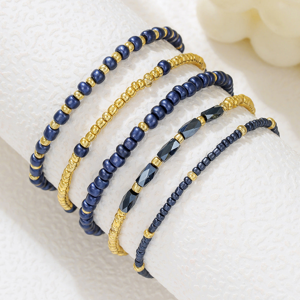 Bohemian vacation style crystal = beaded bracelet set ins niche design sense girlfriend friendship rice bead bracelet