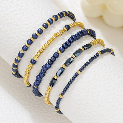 Bohemian vacation style crystal = beaded bracelet set ins niche design sense girlfriend friendship rice bead bracelet