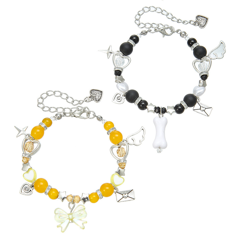 European and American cross-border hot-selling Spice Girls Punk Bow Love Envelope Bone Bracelet Female Couple Girlfriend Bracelet Set