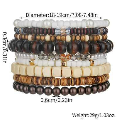 Cross-border bohemian imitation pearl crystal wooden bead beaded bracelet accessories multi-layer stacked elastic men's bracelet