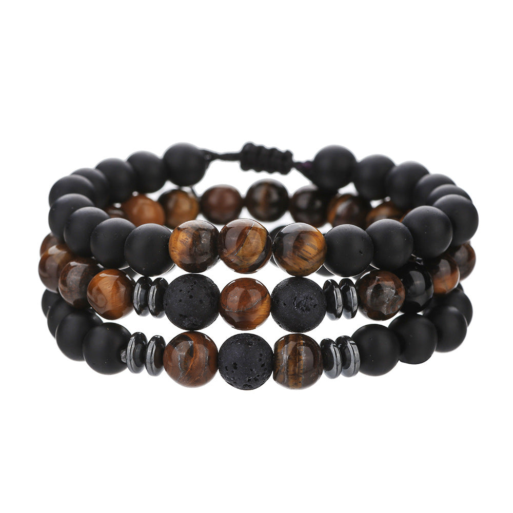 European and American new fashion personalized wooden bead beaded bracelet male trendy hip-hop niche beach wind stacked wearing natural stone bracelet