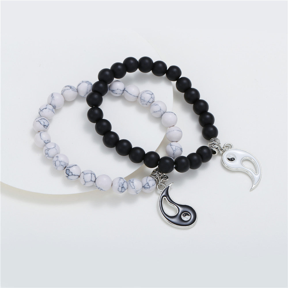 2 sets of OL yin and yang dripping oil, black and white couple beaded jewelry set, black matte turquoise set, bracelet for men