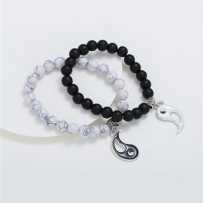 2 sets of OL yin and yang dripping oil, black and white couple beaded jewelry set, black matte turquoise set, bracelet for men