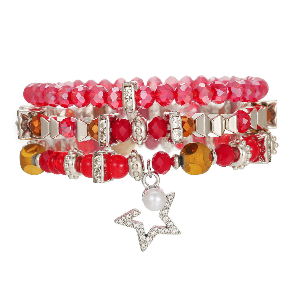 Cross-border hot-selling ethnic style five-pointed star diamond beaded bracelet Bohemian small fresh color crystal bracelet women