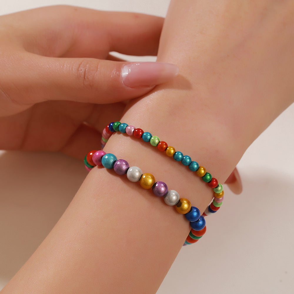 European and American fashion rice bead beaded bracelet bracelet, female bohemian style round beads multi-layer stacked crystal bracelet wholesale