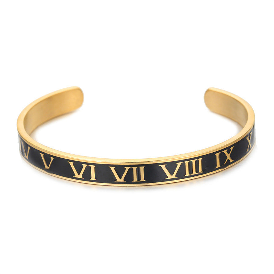 Cross-border punk hip-hop stacked bracelet set dripping oil Roman bracelet copper inlaid zircon crown black agate bracelet men