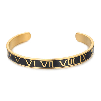 Cross-border punk hip-hop stacked bracelet set dripping oil Roman bracelet copper inlaid zircon crown black agate bracelet men
