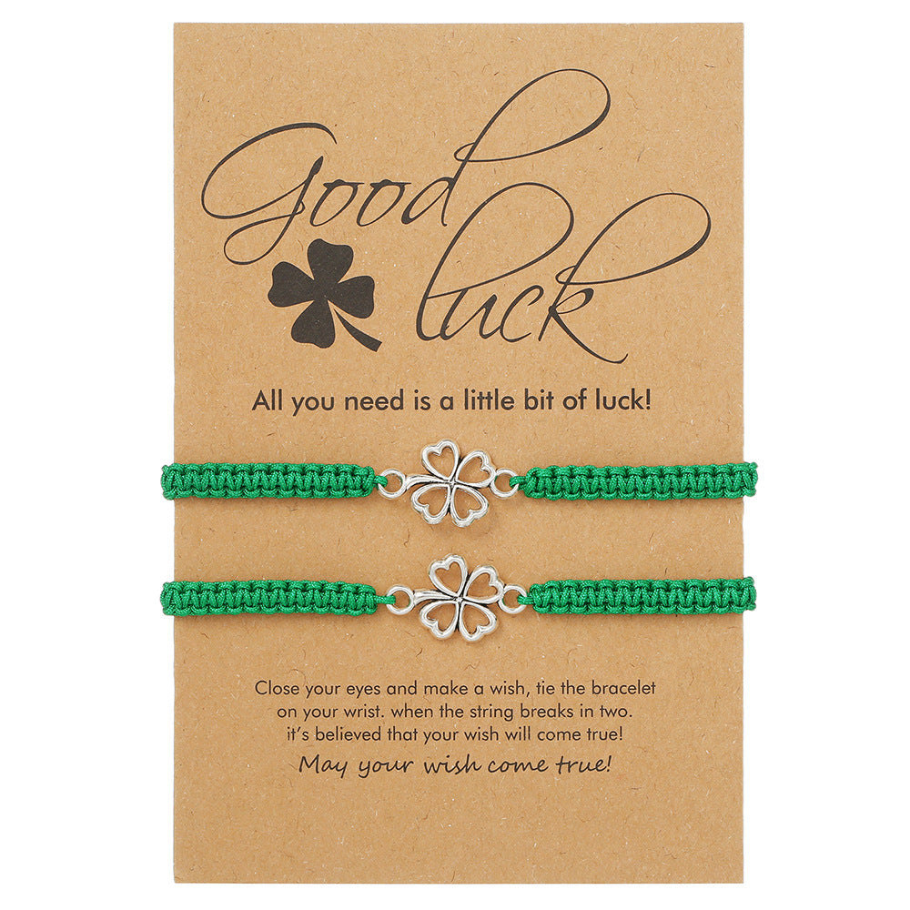 Geometric Crystal Bead Bracelet Women's Small Fresh Clover Pendant Bracelet St. Patrick's Day Green Couple Bracelet