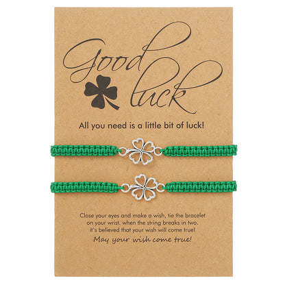Geometric Crystal Bead Bracelet Women's Small Fresh Clover Pendant Bracelet St. Patrick's Day Green Couple Bracelet