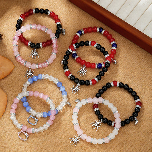 Cross-border hot-selling friendship spider love magnetic attraction cat bracelet beaded elastic adjustable couple holiday bracelet