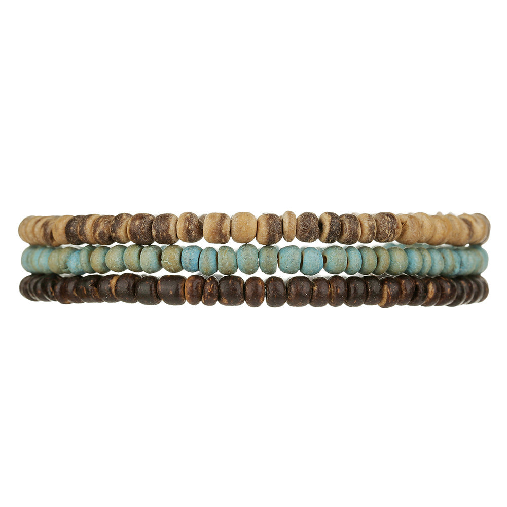 Cross-border vacation wind wood bead coconut shell bracelet bohemian versatile high-end sense beaded men's bracelet coconut shell bracelet