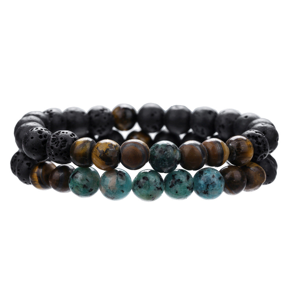 Hip-hop jewelry African pine yellow tiger eye volcanic stone beaded bracelet natural stone bracelet trendy men's jewelry wholesale
