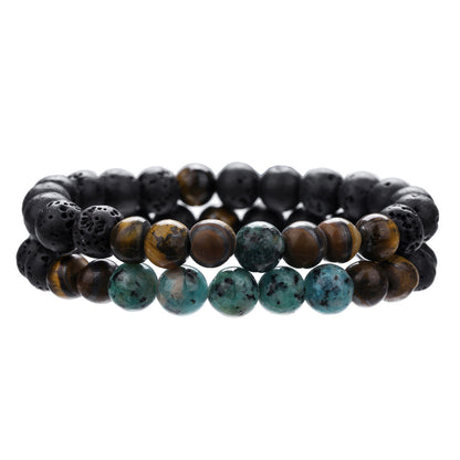 Hip-hop jewelry African pine yellow tiger eye volcanic stone beaded bracelet natural stone bracelet trendy men's jewelry wholesale
