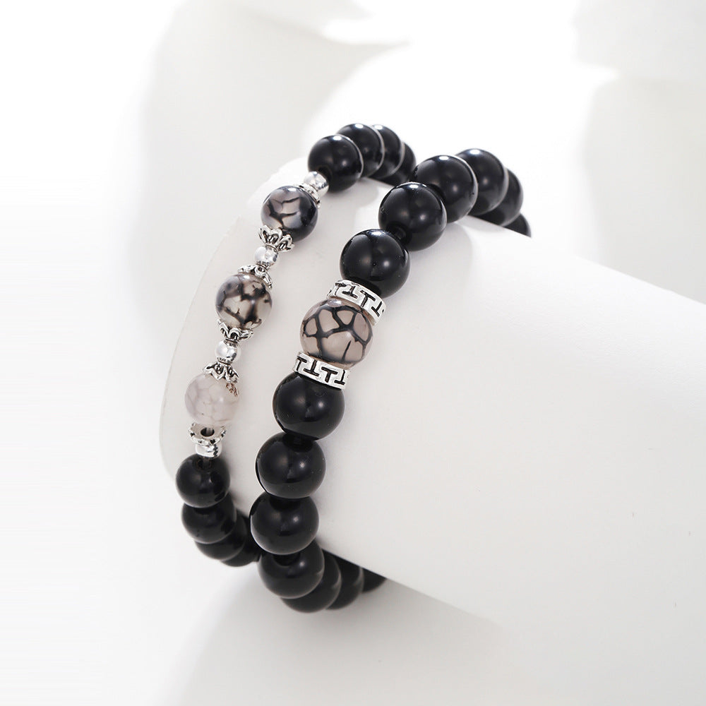 Cross-border hot-selling magnet stone couple bracelet, girlfriend bracelet, elastic black diamond bead Buddha bead bracelet set.