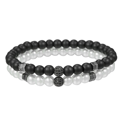 European and American hip hop Internet celebrity style 6mm black matte pearl bead bracelet set micro-inlaid zircon diamond ball elastic bracelet