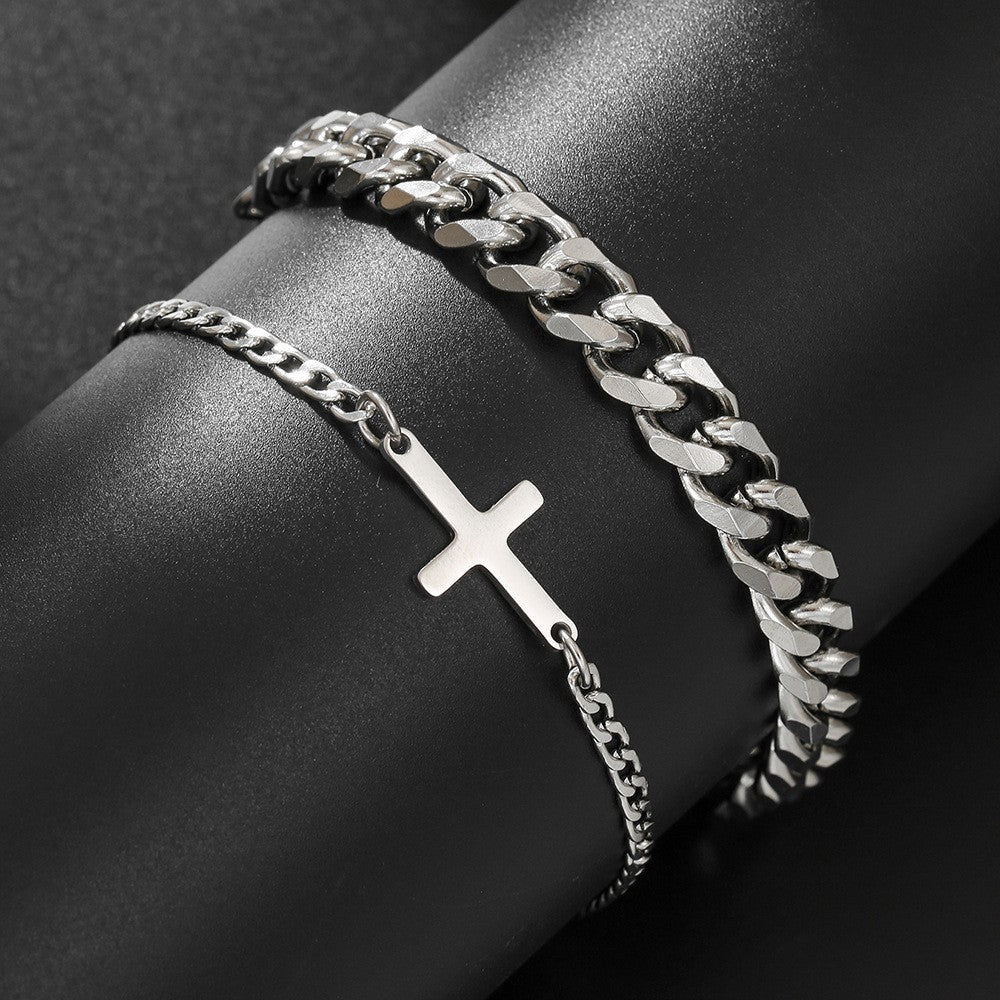 European and American ins Internet celebrities solid color titanium steel Cuban bracelet men's hip hop trend versatile simple NK chain bracelet does not fade