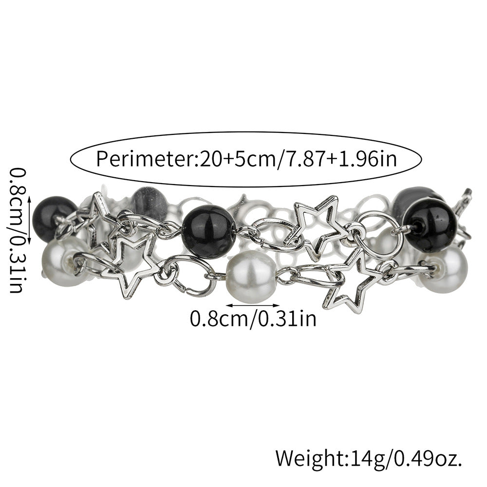 Cross-border hot-selling hollow five-pointed star imitation pearl black agate splicing bracelet women's simple temperament couple girlfriend bracelet