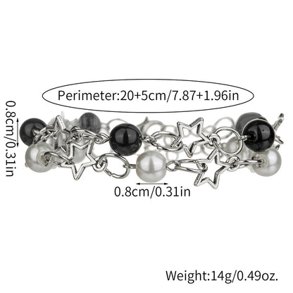 Cross-border hot-selling hollow five-pointed star imitation pearl black agate splicing bracelet women's simple temperament couple girlfriend bracelet