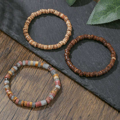 European and American new fashion personalized wooden bead beaded bracelet male trendy hip-hop niche beach wind stacked wearing natural stone bracelet