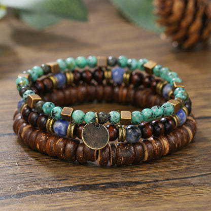 European and American new fashion personalized wooden bead beaded bracelet male trendy hip-hop niche beach wind stacked wearing natural stone bracelet
