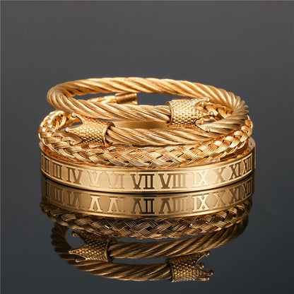 European and American punk jewelry retro trend stainless steel winding three-color square bracelet bracelet wholesale accessories men