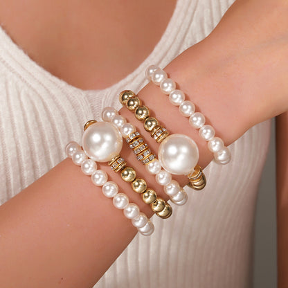 Cross-border new exaggerated imitation pearl bracelet women's multi-layer stacked diamond-encrusted creative jewelry hip-hop nightclub queen bracelet