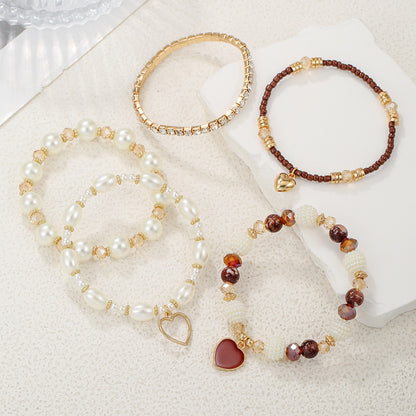 Cross-border European and American multi-piece bracelet handmade beaded pearl rhinestone bracelet female bohemian fashion love bracelet
