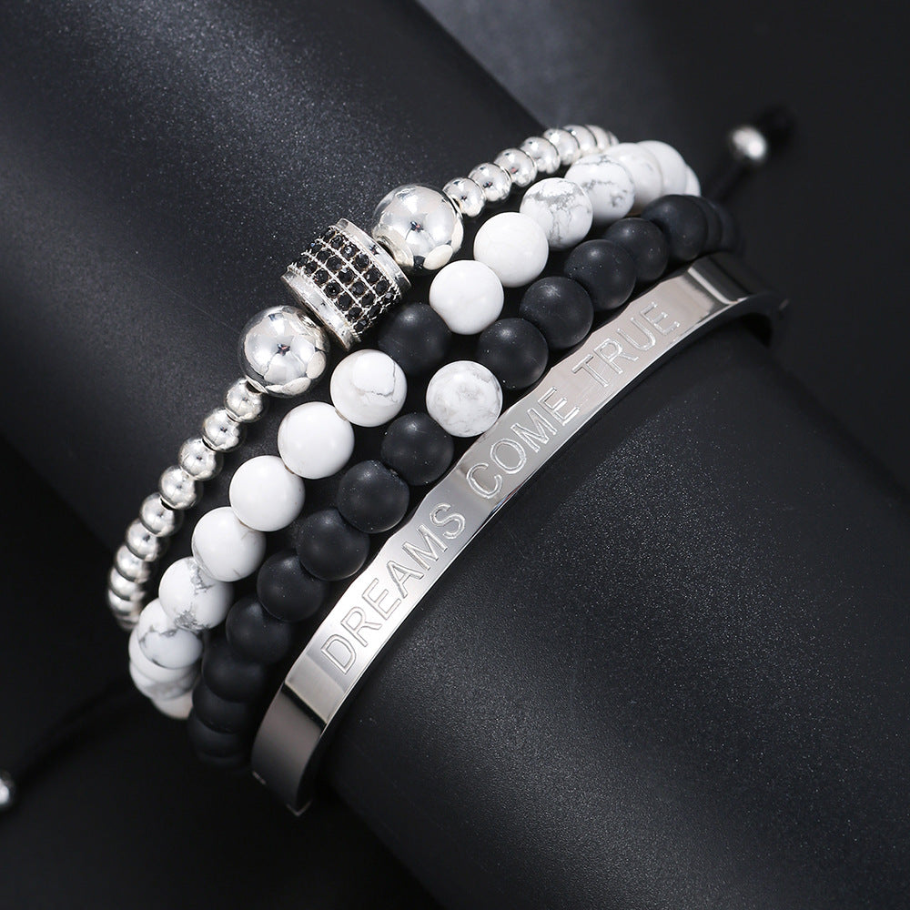 Europe and the United States hot-selling 8mm black and white turquoise bracelet set, diamond accessories woven bracelet stainless steel combination bracelet men