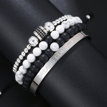 Europe and the United States hot-selling 8mm black and white turquoise bracelet set, diamond accessories woven bracelet stainless steel combination bracelet men