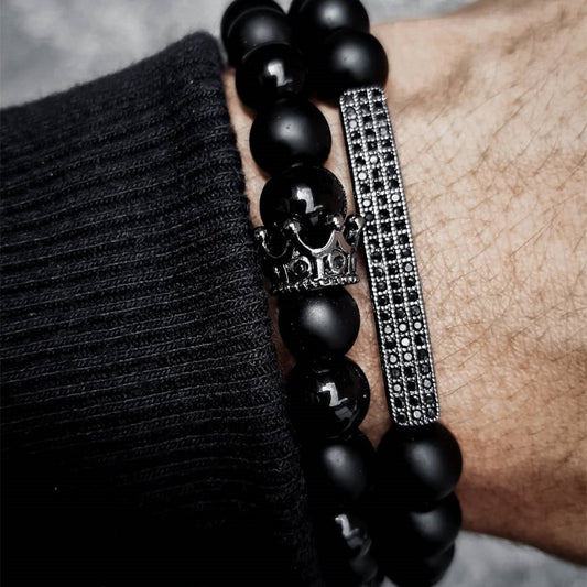 European and American jewelry 8mm black diamond frosted stone zircon crown long elastic set bracelet wholesale accessories