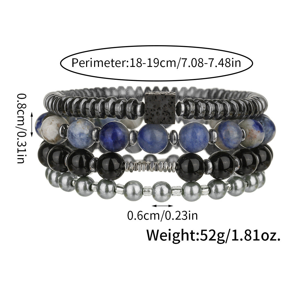 Cross-border retro men's bracelets, European and American fashion trends, stacked beaded bracelets, black agate, black gallstone pearl bracelets.
