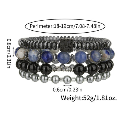 Cross-border retro men's bracelets, European and American fashion trends, stacked beaded bracelets, black agate, black gallstone pearl bracelets.