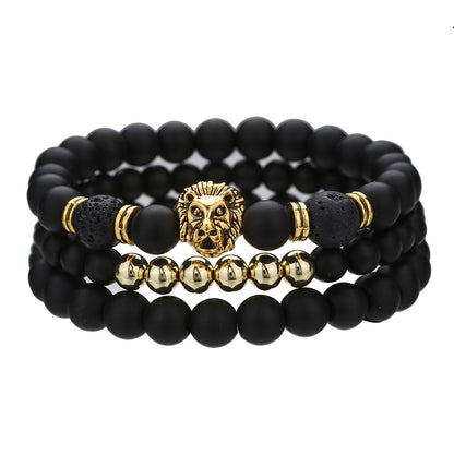 Cross-border explosion, black matte wood bead bracelet, hematite beaded bracelet set, men's black agate bead elastic bracelet.
