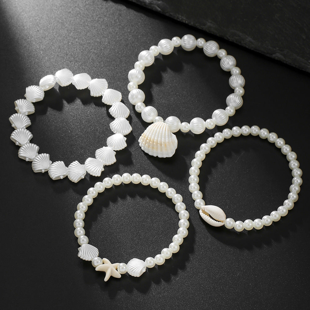 European and American summer beach vacation wind starfish shell pearl bracelet bohemian wind stacked bracelet combination
