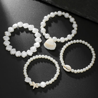 European and American summer beach vacation wind starfish shell pearl bracelet bohemian wind stacked bracelet combination