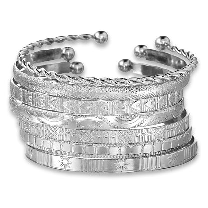 European and American cross-border retro simple pattern bracelet set Bohemian style stacked bracelet bracelet women's factory wholesale