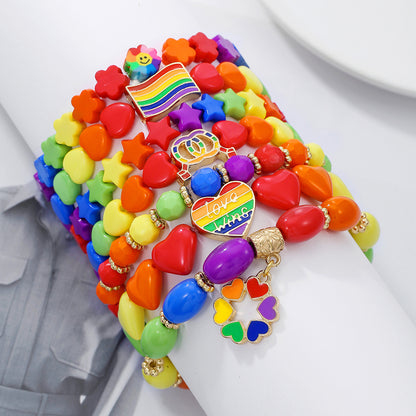 Candy Color Beaded Elastic Bracelet Women's Bohemi Holiday Wind Rainbow Multi-layer Stacked Belt Love Bracelet Set