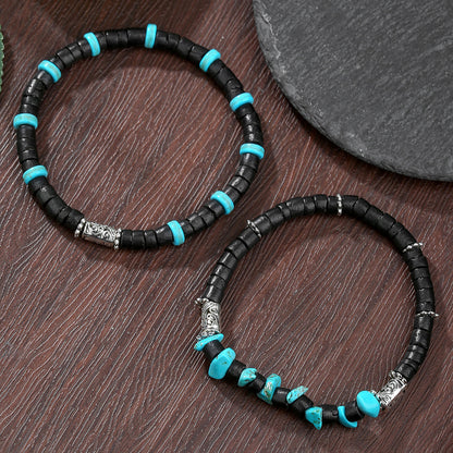 Natural stone and wood bead bracelet men's black matte beaded adjustable chain bracelet multi-layer stacked men's bracelet combination